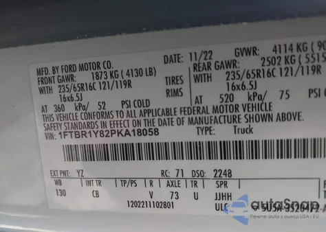 2023 Ford Transit-250 from USA, damaged, VIN 1FTBR1Y82PKA18058